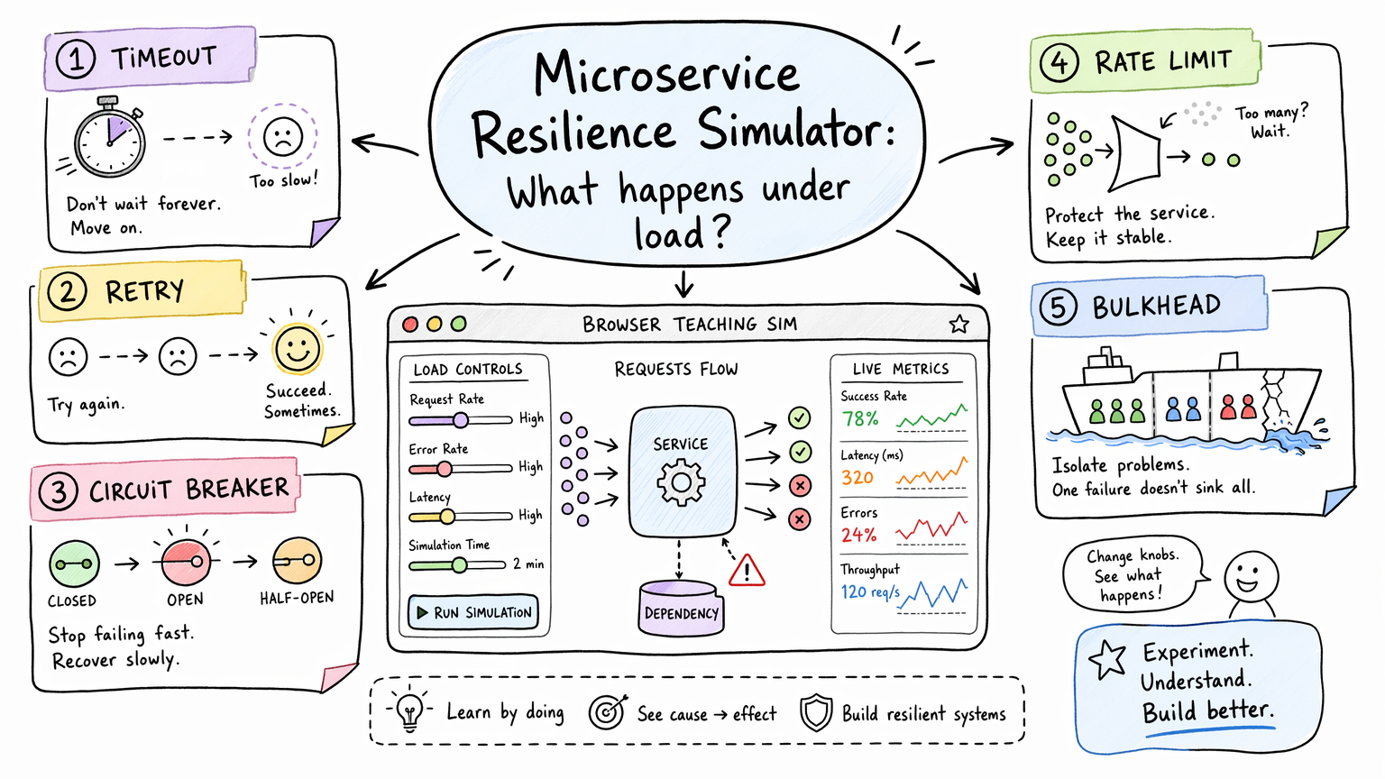 Microservice Resilience Simulator engine and UI architecture